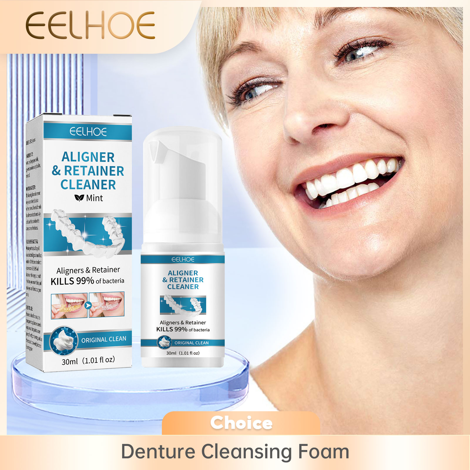 Teeth Whitening Foam - Aligner-Prothesenreiniger, Schaumstoff, Tiefenreinigung, Entfernen von Zahnspangenflecken,