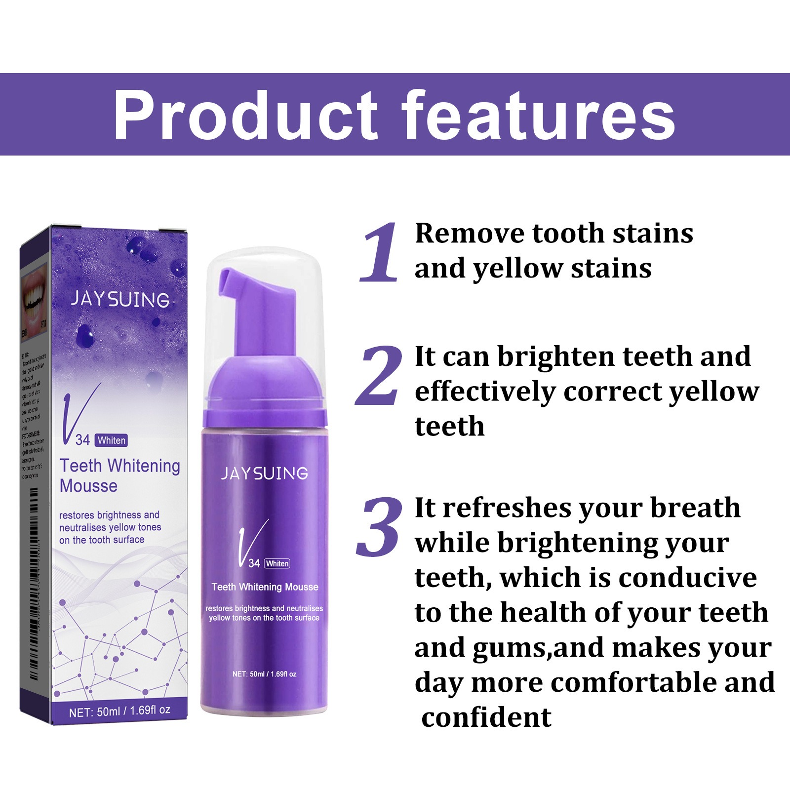 V34 Mousse Zahnreinigungs-Zahn – Teeth Whitening Yellow Teeth Bewertung und Preis